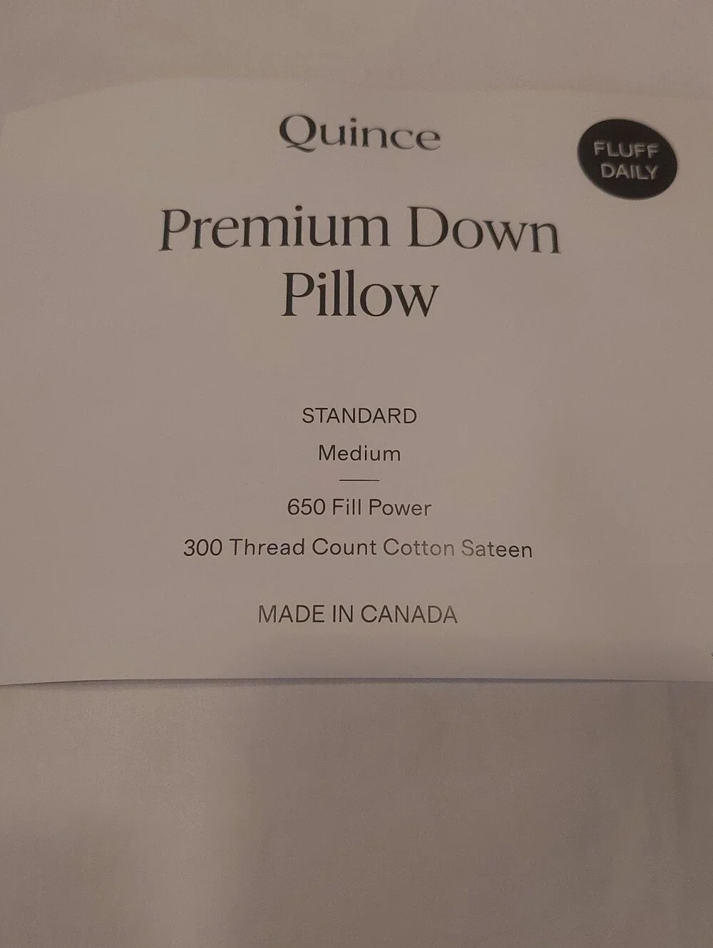 NWOT- Quince Standard White Duck Down Premium Pillow (Soft/ Medium)(P61)